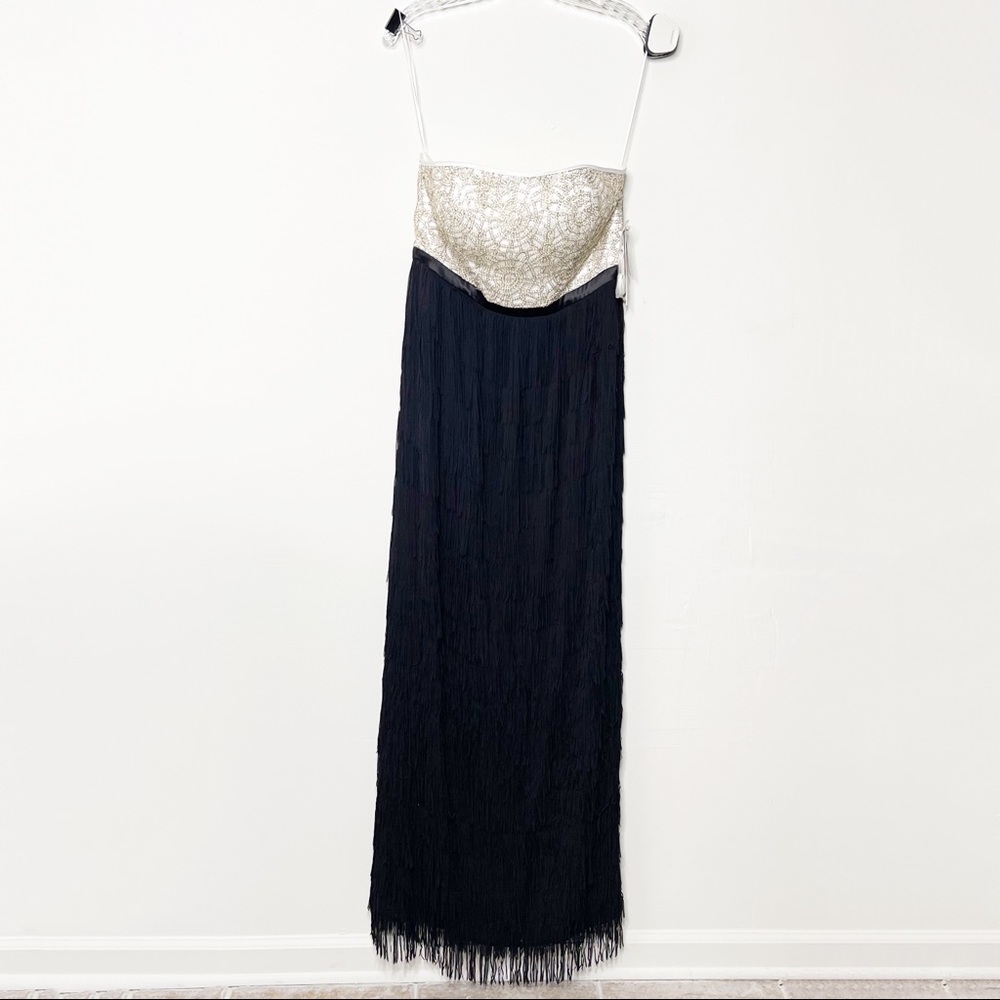 Nicole Miller Beaded Fringe Gown with Detachable Straps Size 8